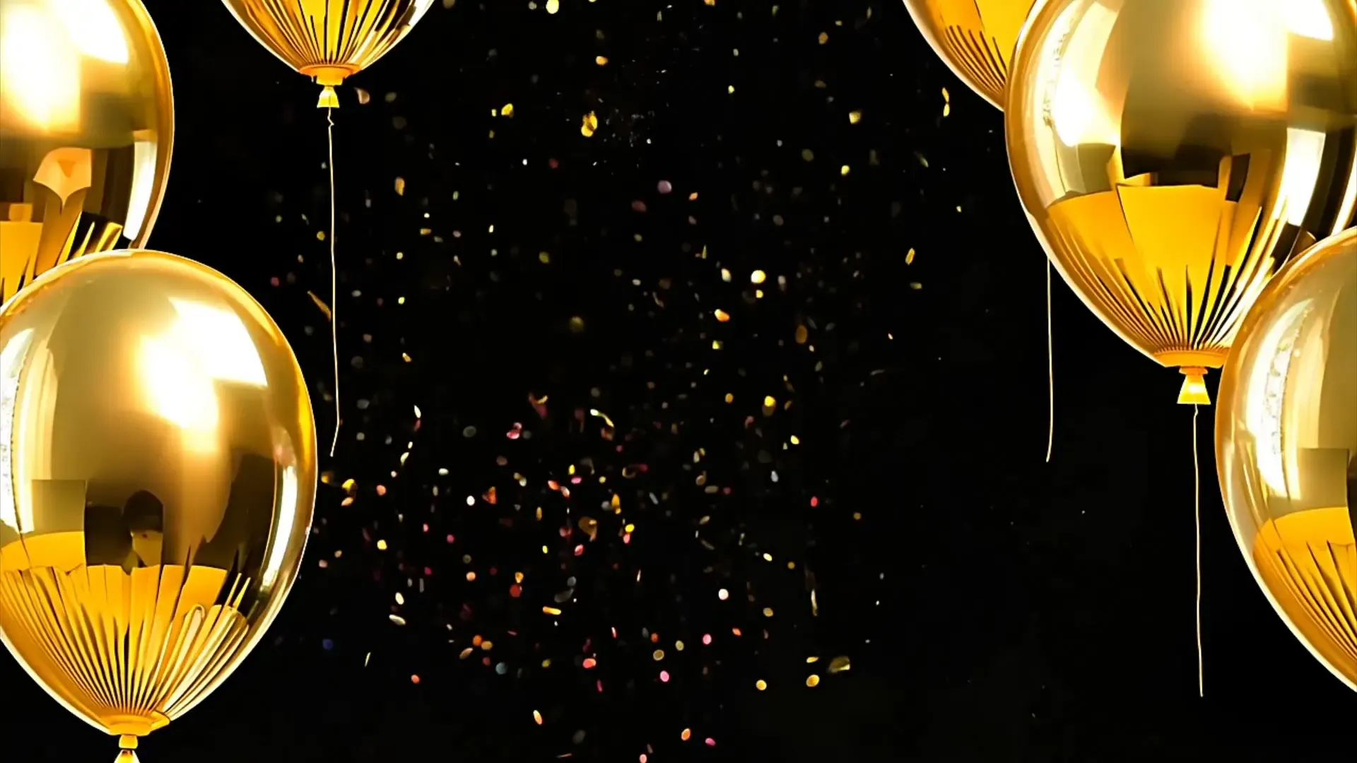 Floating Gold Balloon and Confetti Overlay Festive for Video Edits